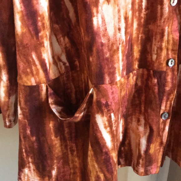 LOGO Lori Goldstein brown/white tie dye cardigan 1X - Picture 4 of 7